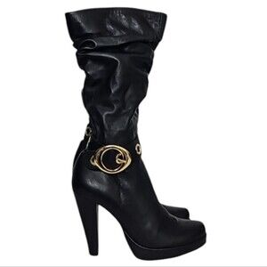 Steve Madden Black Boots Spotlight Leather Slouch Gold  Woman Size 6.5